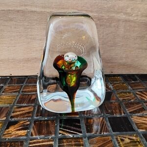 Signed Jim & Connie Grant art glass paperweight with controlled bubbles